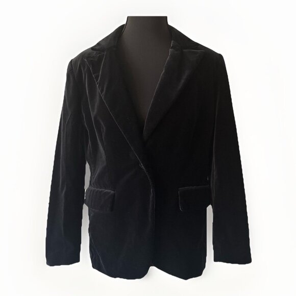 Banana Republic Velvet Blazer Jacket Black Size 4 PETITE Career Holiday Academia - Picture 1 of 16